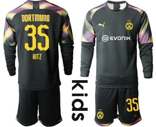 Dortmund #35 Hitz Black Goalkeeper Long Sleeves Kid Soccer Club Jersey